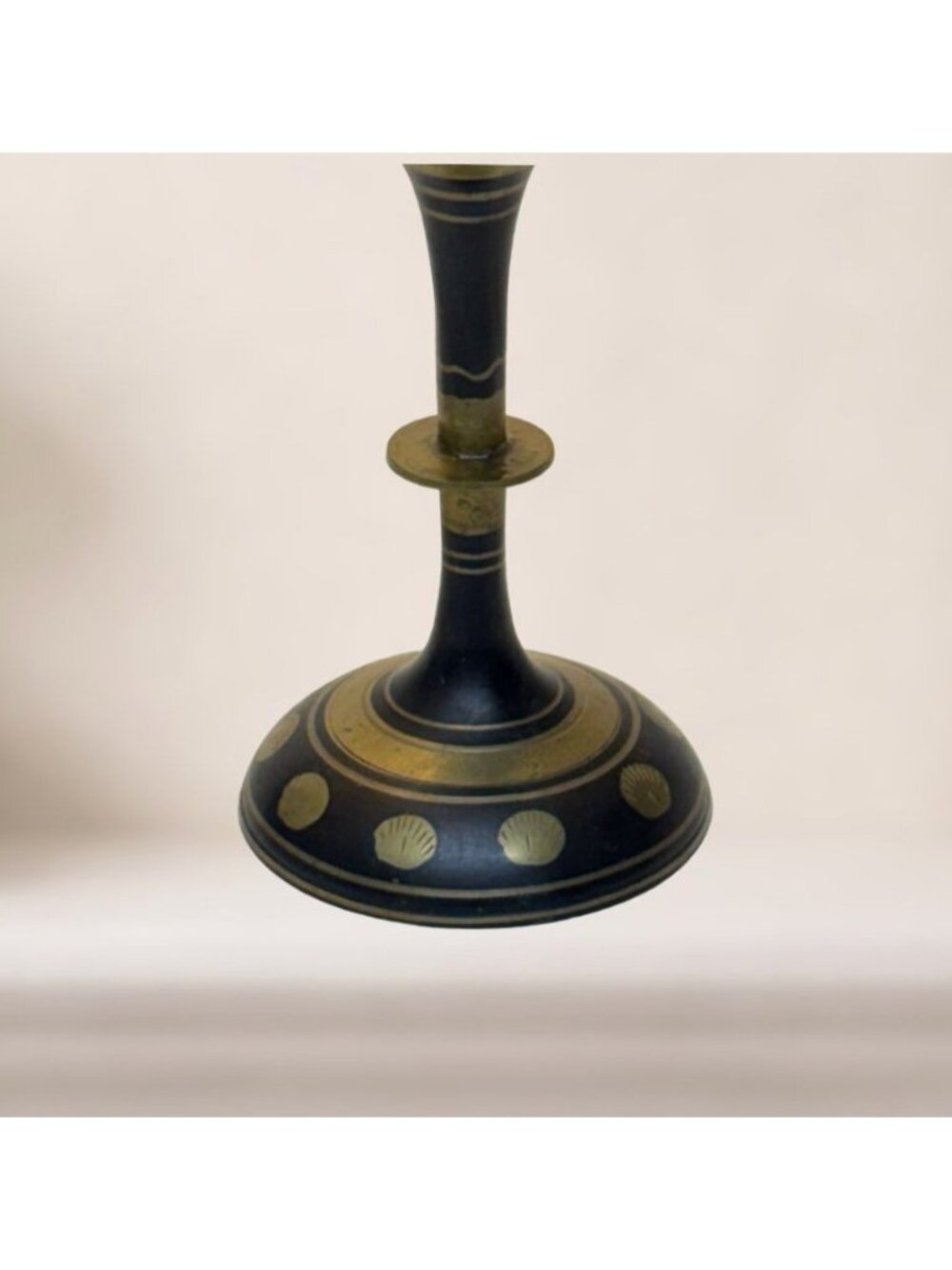 Handmade Black & Gold Floral Brass Vase With Flared Rim & Pedestal Base - Made I - Picture 4 of 8